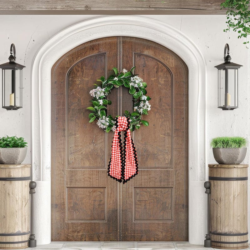 Ftuuo Wreath Sash for Front Door Red White Buffalo Plaid Wreath Satin Sash Black Wave Garland Ribbon Accessories for Wreaths Yard Doorway Indoor Outdoor Bow Bridal Shower Home Decor,5.11 x 54.33 - Image 3